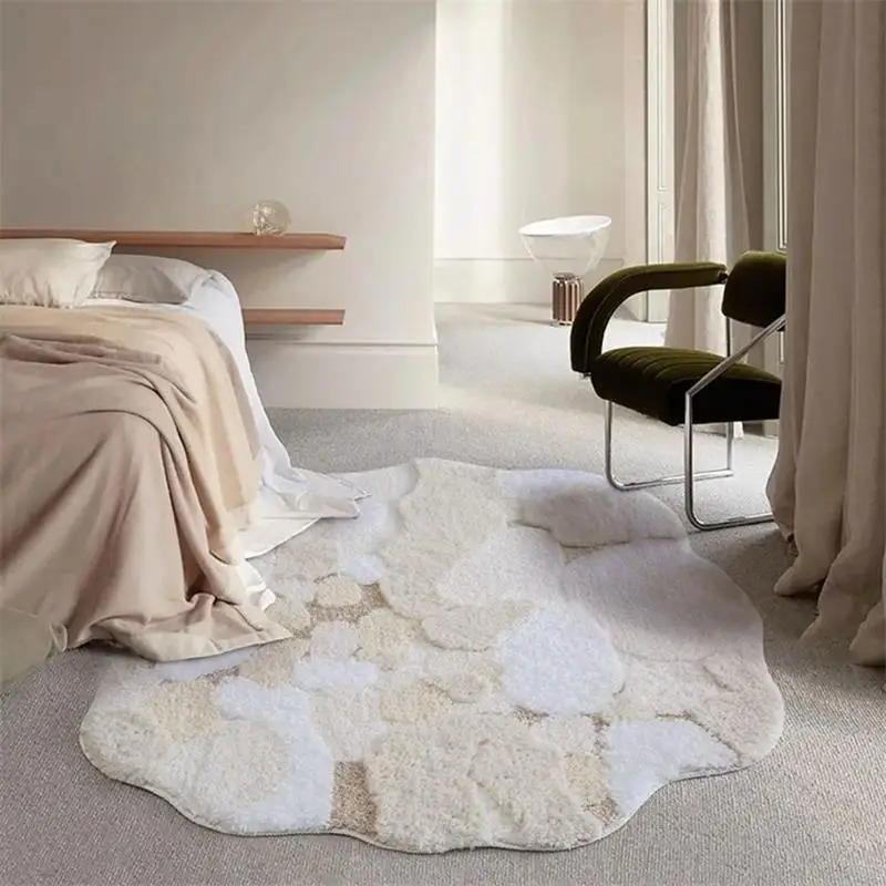 Soft Cream Style Round Carpet For Bedroom Irregular Home Decor Living Room Rug Warm Modern Design Sofa Coffee Table Floor Mat