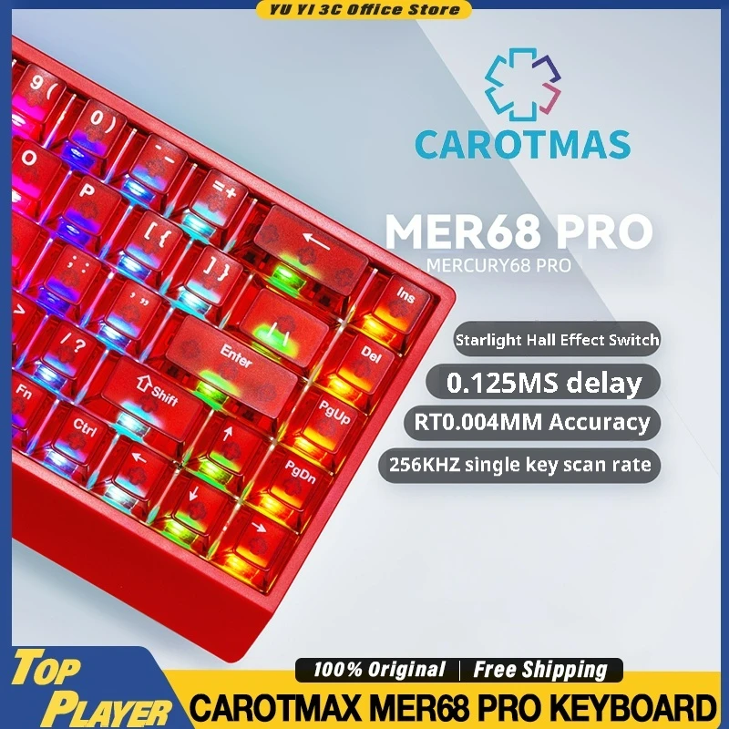 

CAROTMAS mer68pro HE Gaming Keyboard Hall Effect Magnetic Switch 0.004mm Rapid Trigger 8Khz Polling Rate 0.125ms Latency SOCD MT