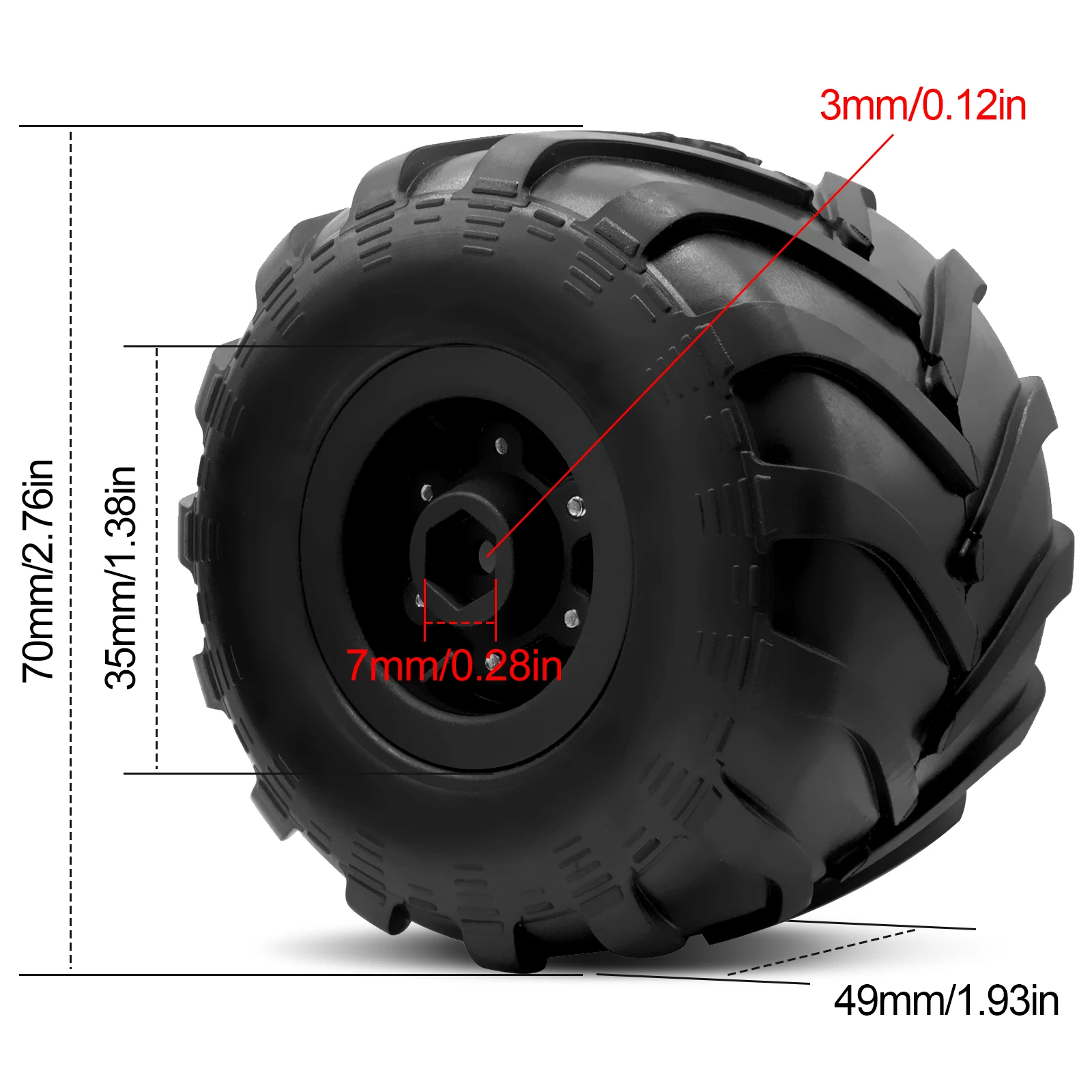 Esilun 1.0 RC Monster Truck Wheel Rim Tires Set Hex 7mm for FCX24 SCX24 C10 JLU Deadbolt Bronco 1/24 Crawler Car Accessories