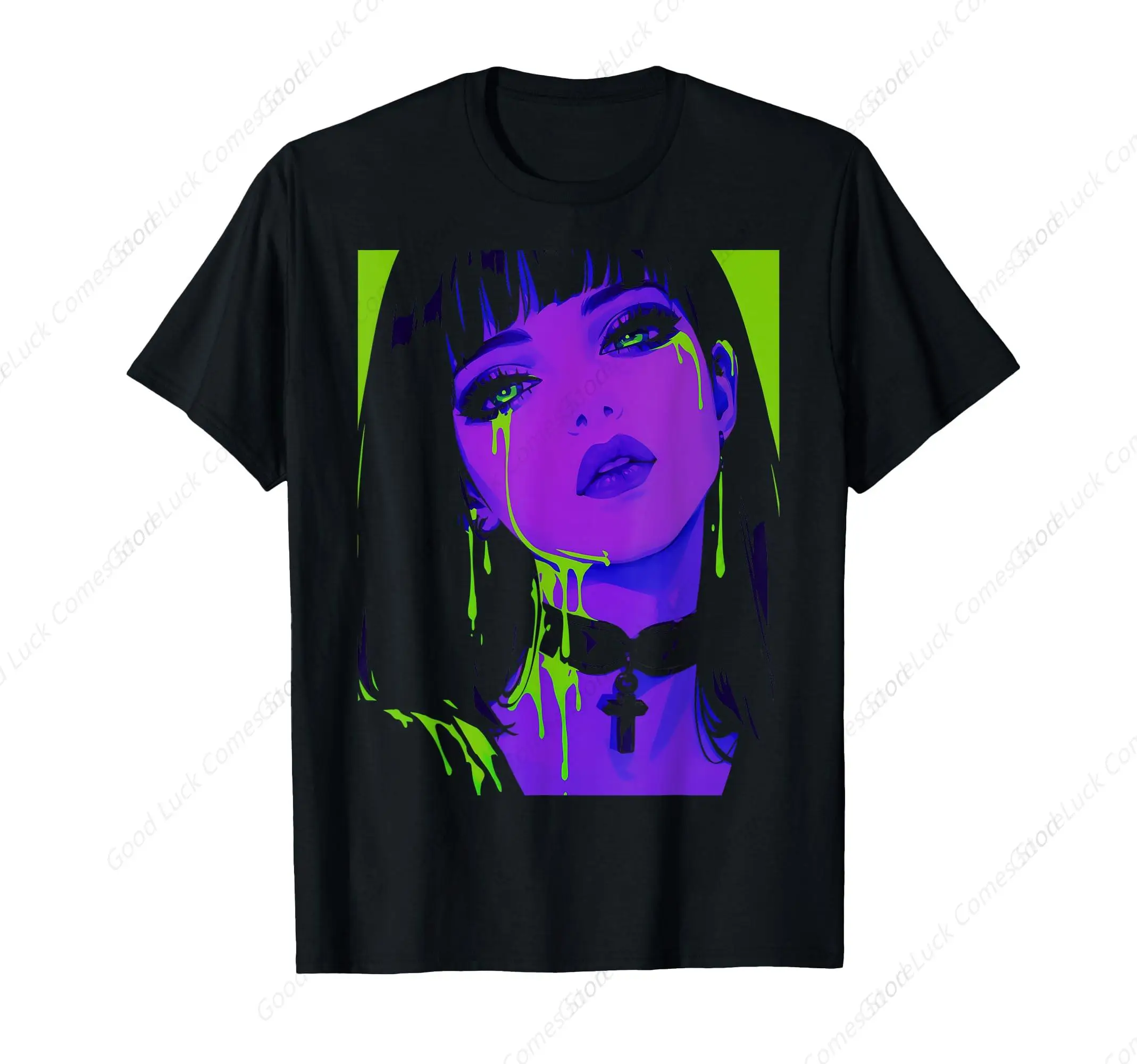 Cyberpunk Neon Girl T - Shirt - Gothic Trend Street Art Graphic Tee, Casual Cotton Top for Men Women, Ideal for Edgy Fashion Lov