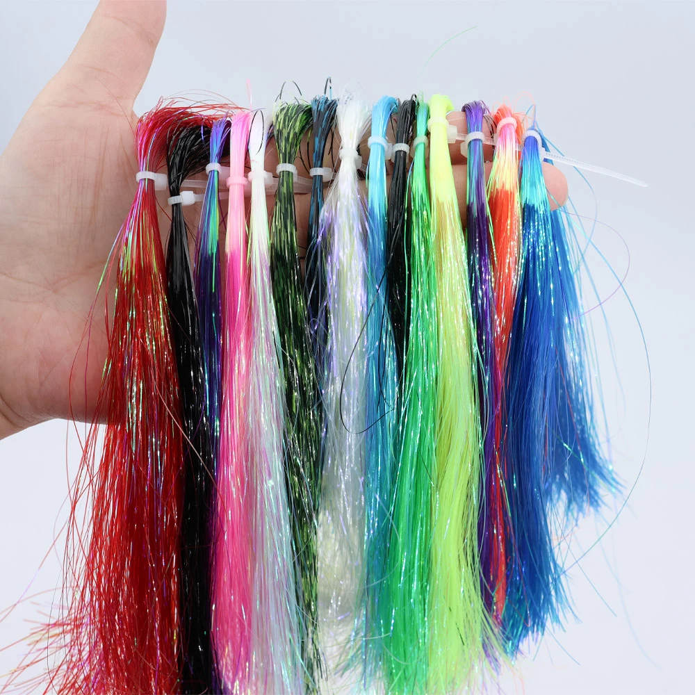 2 Packungen/14 Packungen 0,4mm Kristall-Flach-Tinsel Ice Wing Flashabou Tinsel Fliegenbindematerialien für Nymphen, Jigs, Köder, Minnows, Streamer-Fliegen – Detail 6