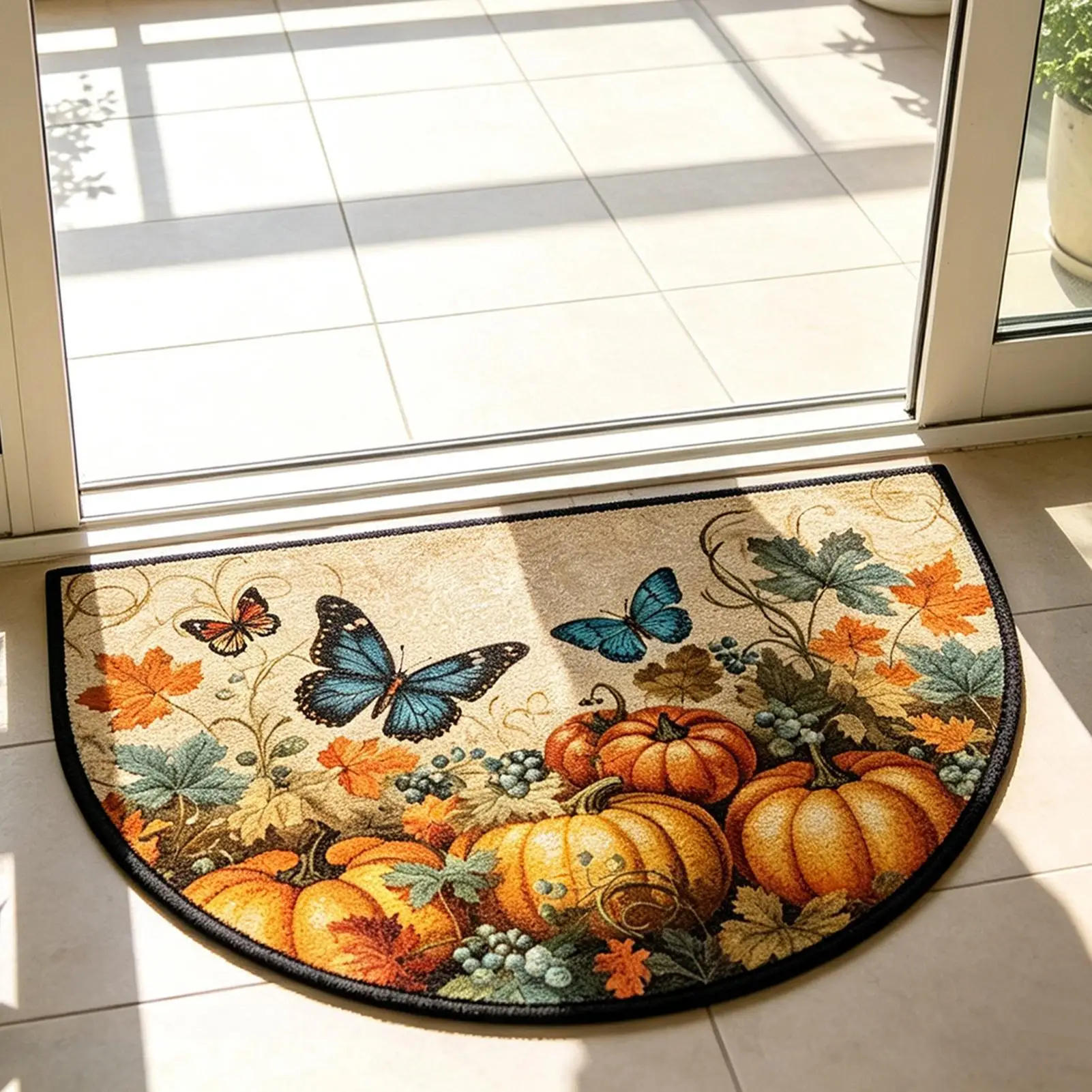Half Circle Door Mat 60x90cm Non Slip Washable Kitchen Carpet Butterfly Bathroom Rugs For Outdoor Indoor Entrance Entryway