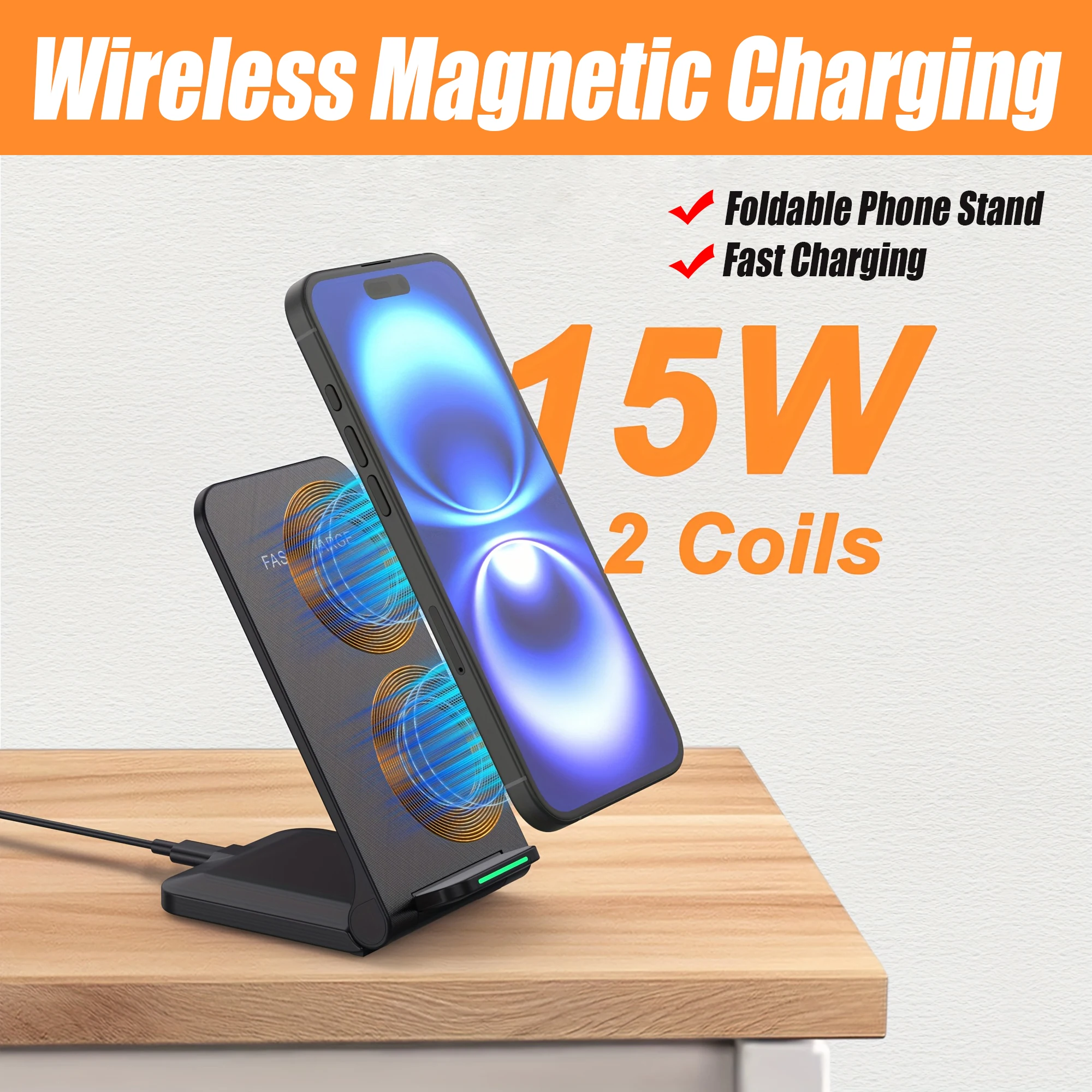 

Быстрая магнитная беспроводная зарядная станция 15 Вт, складная подставка 3-в-1 с мощным MagSafe для iPhone, AirPods, Apple Watch