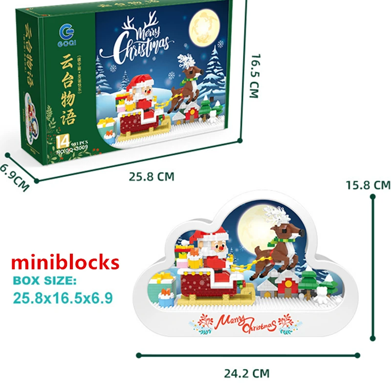 لتقوم بها بنفسك أضواء مرآة صندوق الوجه إِلْكَة عيد الميلاد الغزلان سانتا كلوز العمارة شجرة عيد الميلاد سنو هاوس اللبنات عدة لعبة #3