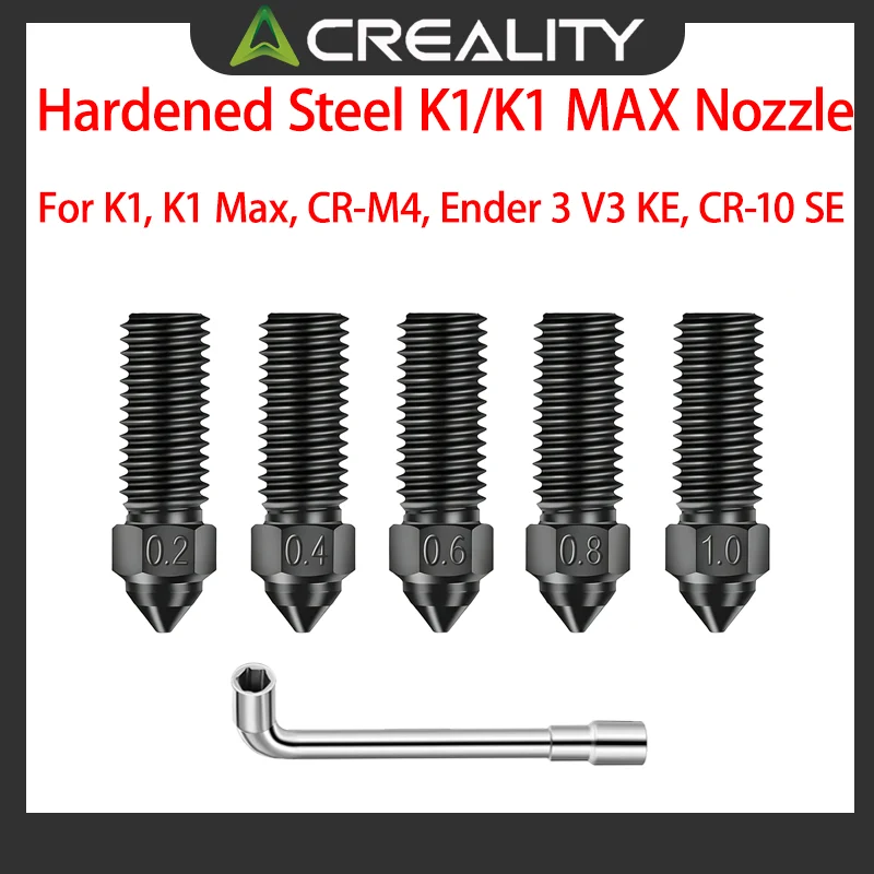 Creality Official K1 Hardened Steel Nozzle 5PCS Kits,High Temperature Resistance 3D Printer Nozzles High Thermal Conductivity