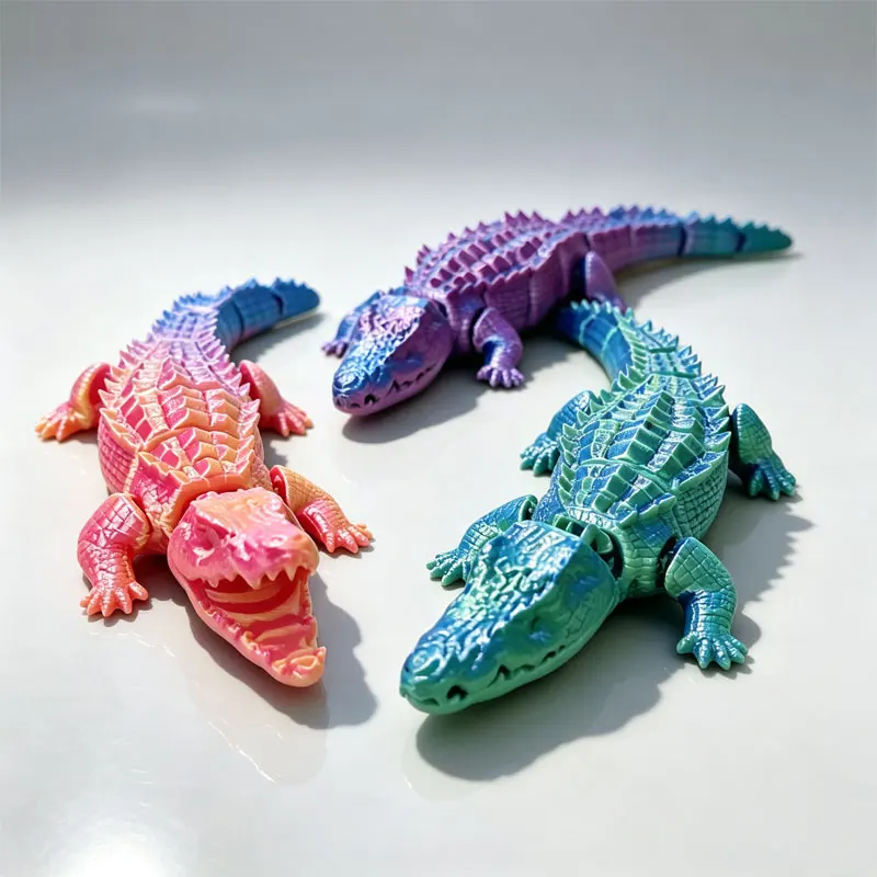 3D-Printed 15cm Integrated Skeletal Crocodile Joint Decoration That Can Fully Move and Be Posed, Home Decor Tabletop Accessory