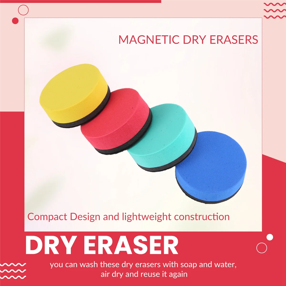 ACKOR Confezione da 16 mini gomme cancellabili a secco Gomme magnetiche per lavagna Detergenti per lavagne Gomme a secco Tergicristallo (4 colori, 2 x 2 pollici)