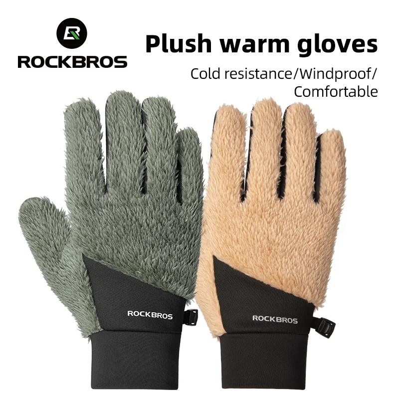 ROCKBROS Winter Skiing Gloves Fluffy Soft Warm Fleece Windproof Cycling Gloves Fingertip Touch Screen Men Women Skiing Gloves