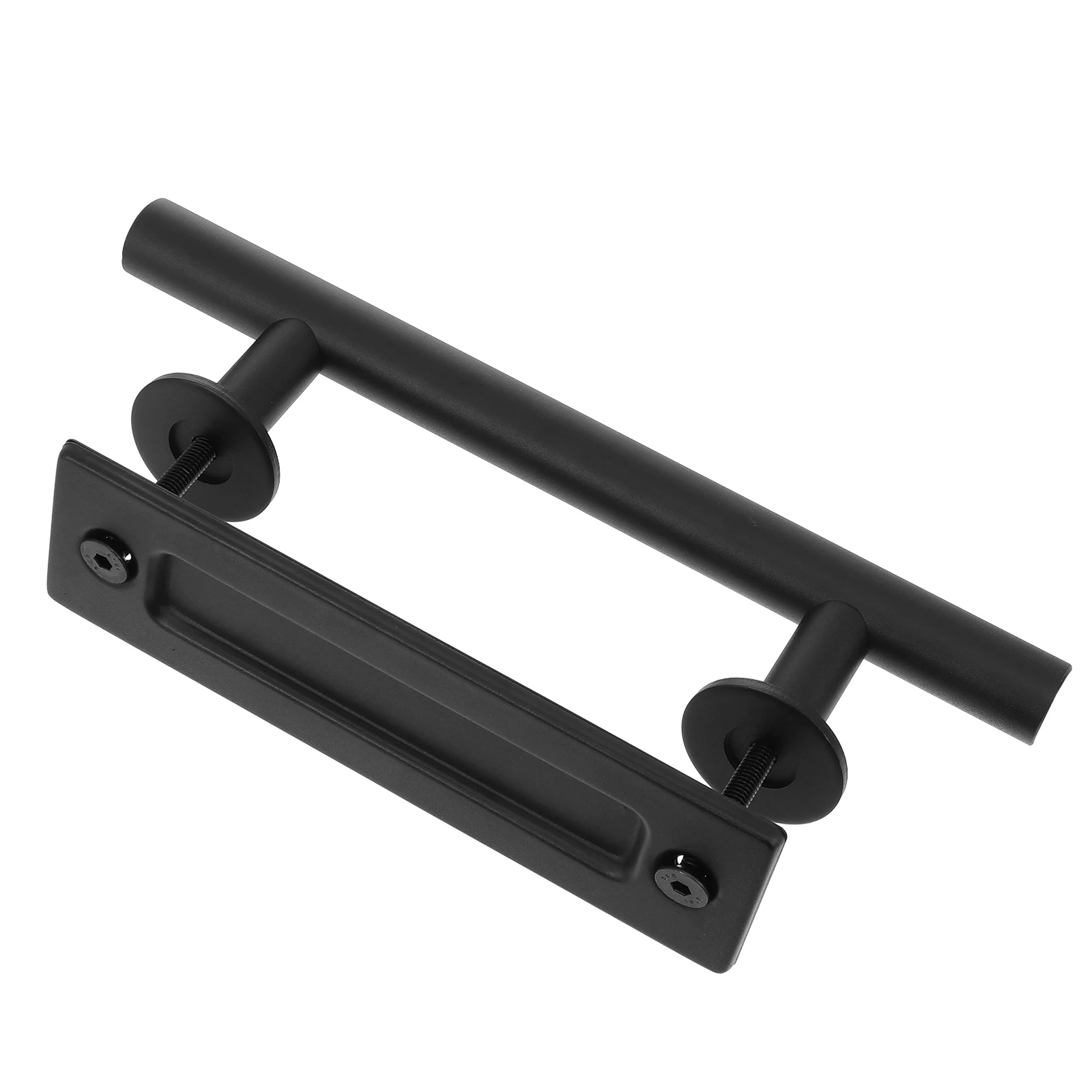 Round H Door Pull Carbon Steel Black Sliding Garage Warehouse Hardware Kit Easy Install Durable Practical Function