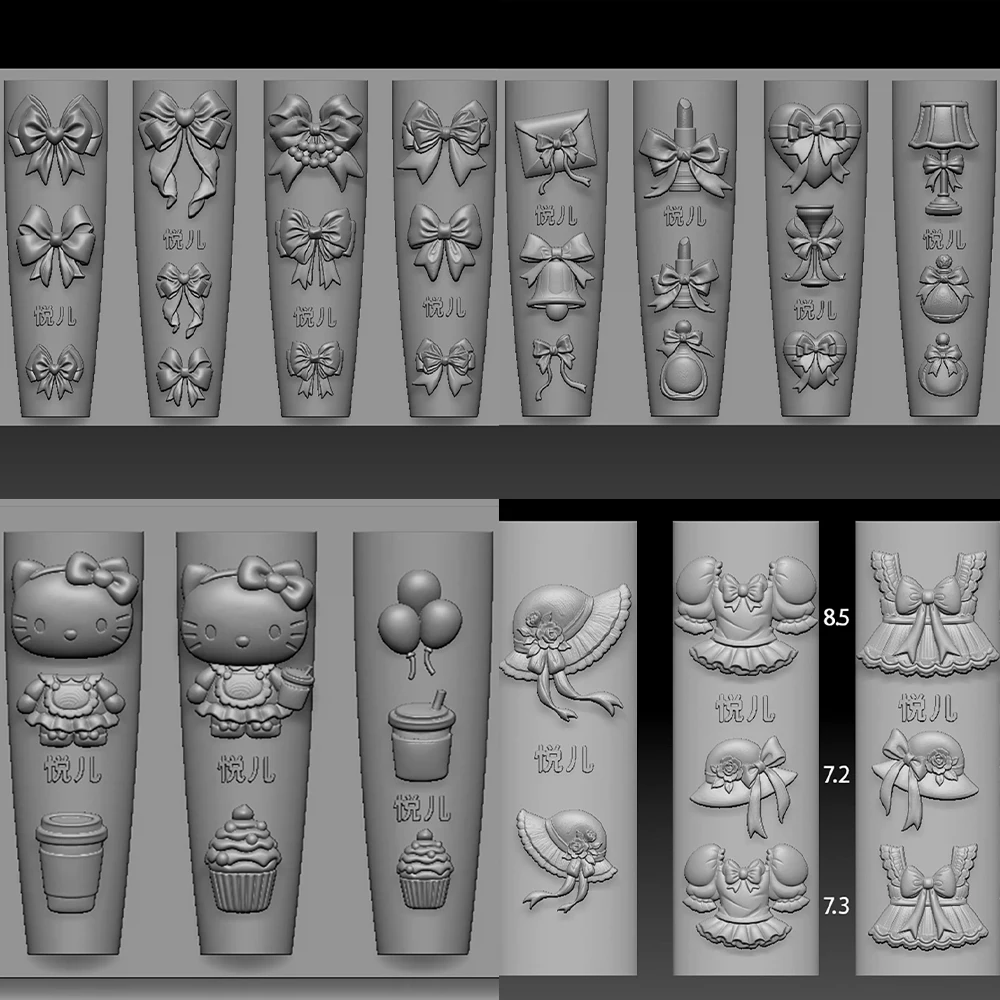 

1Pc Cartoon Anime Sanrio Hello Kitty Silicone Nail Art Carving Mold Bowknot Lipstick Dress Swan Angel Starfish Nails Mold