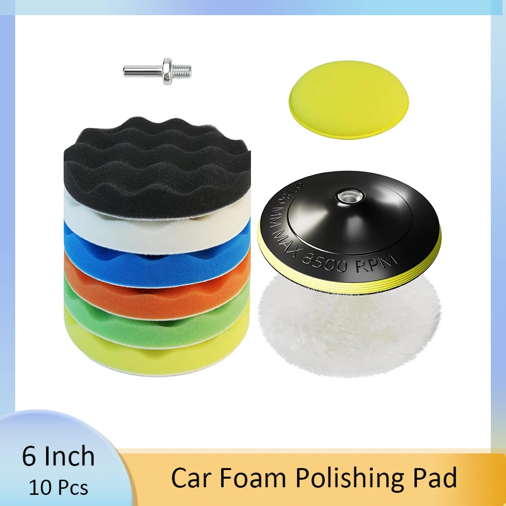 

6 Inch Car Foam Polishing Kit 10 Piece Buffing Pad Drill Attachment Buffer Polisher Set for Car Waxing Polishing and Sealing