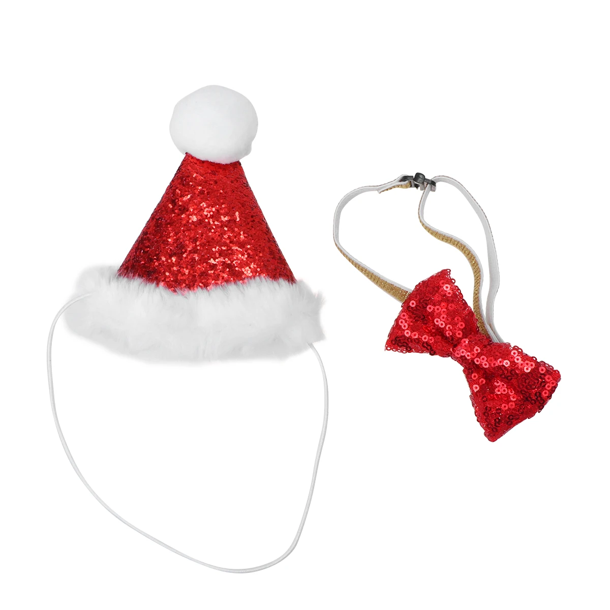 

2 Pcs Pet Santa Hat Dog Bow Tie Christmas Clothing Outfits for Cats Costume Costumes Kitten Puppy
