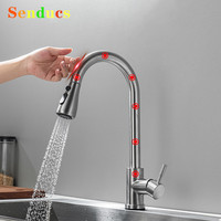 Sensor Touch on Kitchen Faucet 3 Ways Hot Cold Pull Out Kitchen Sink Mixer Tap Brushed Nickel Smart Touch Kitchen Sink Faucets