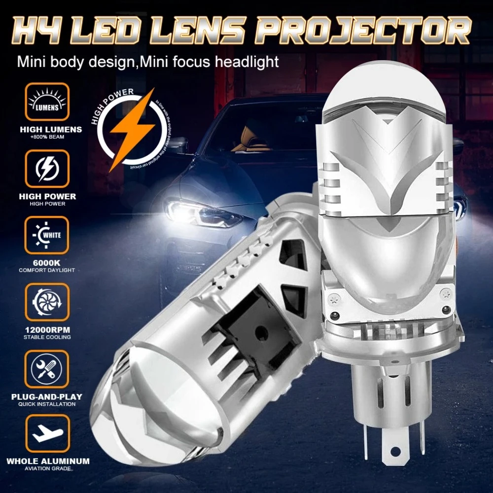 

H4 Bi LED Projector Headlight Plug and Play with Halo Laser Lens High Low Beam Super Bright Laser Cannon Car LED Retrofit Lamp
