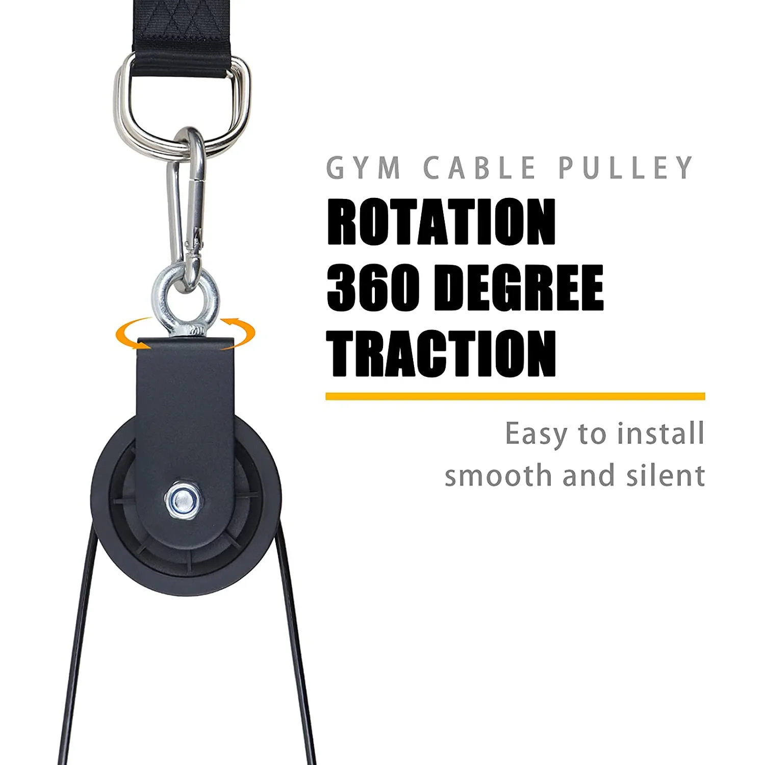 360 Degree Rotation Silent Nylon Gym Cable Pulley with Hanging Straps and Carabiner LAT Pulley System DIY Attachment Accessories