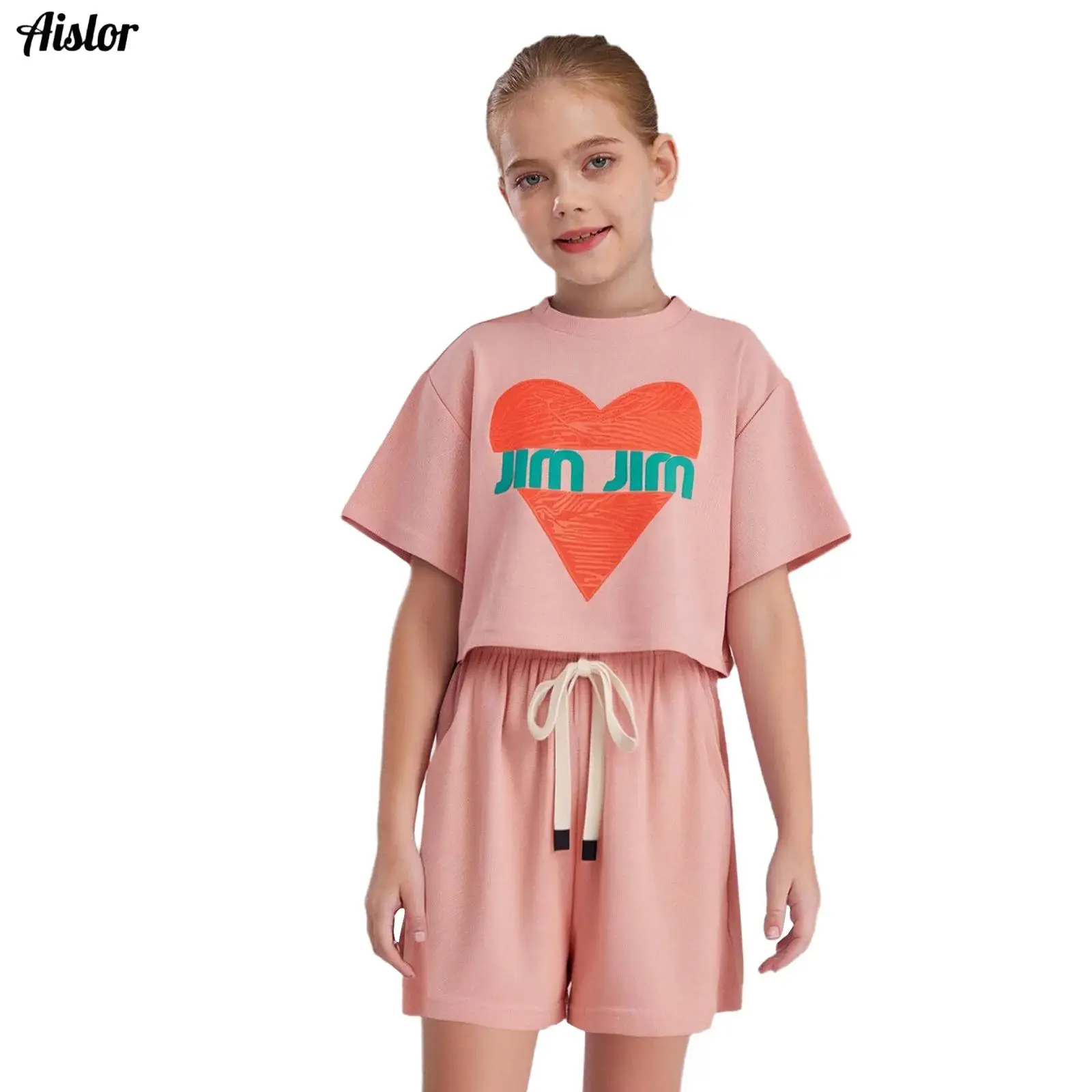 

Kids Girls Sports Suit Casual Summer Letter Print Loose Short Sleeve T-Shirt and Shorts Set for Daily Wear Outdoor Activities