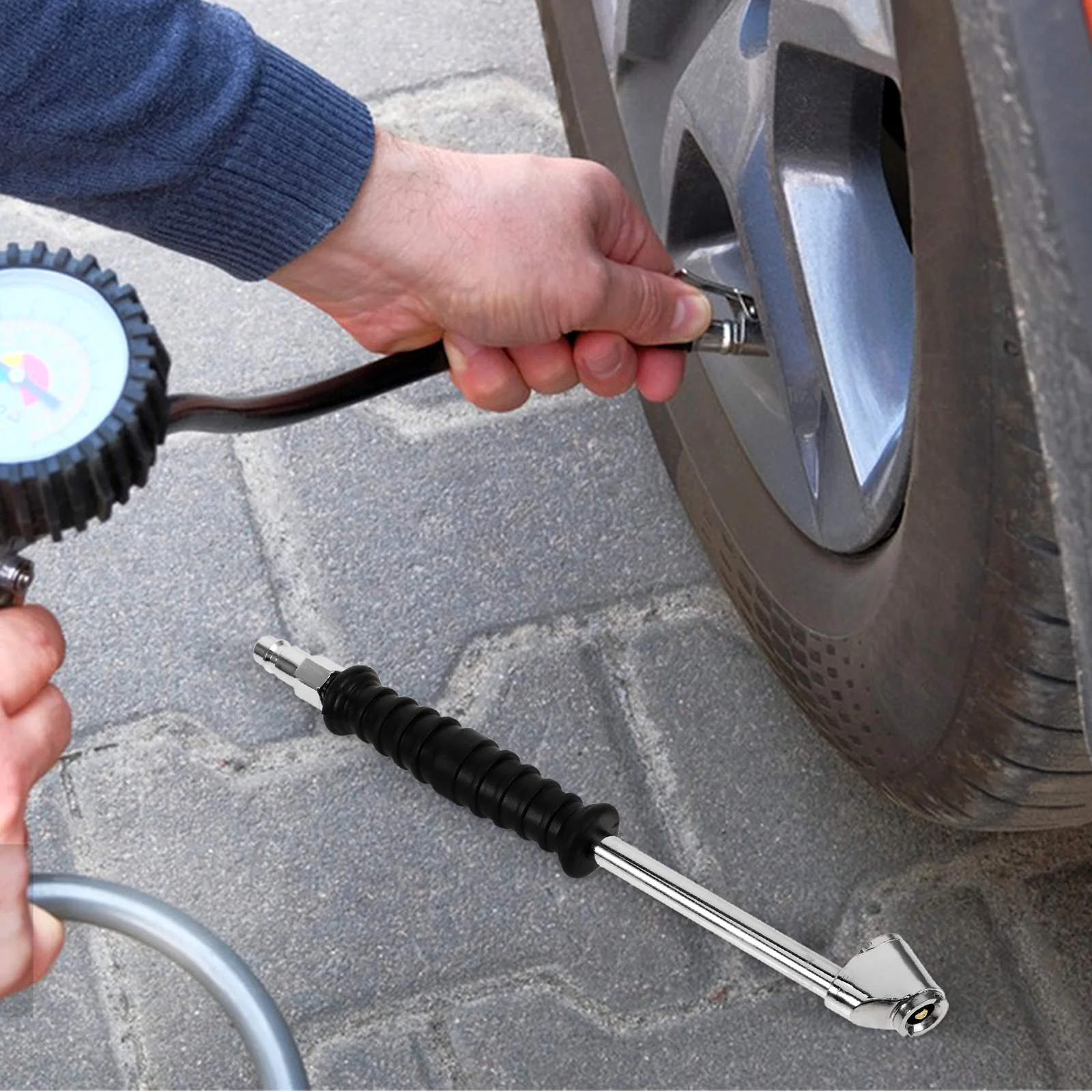 

Car Tire Chuck Solid Steel Straight Air Chuck Quick Inflation Rod Metal Tire Inflator Nozzle Compatible with Japanese European