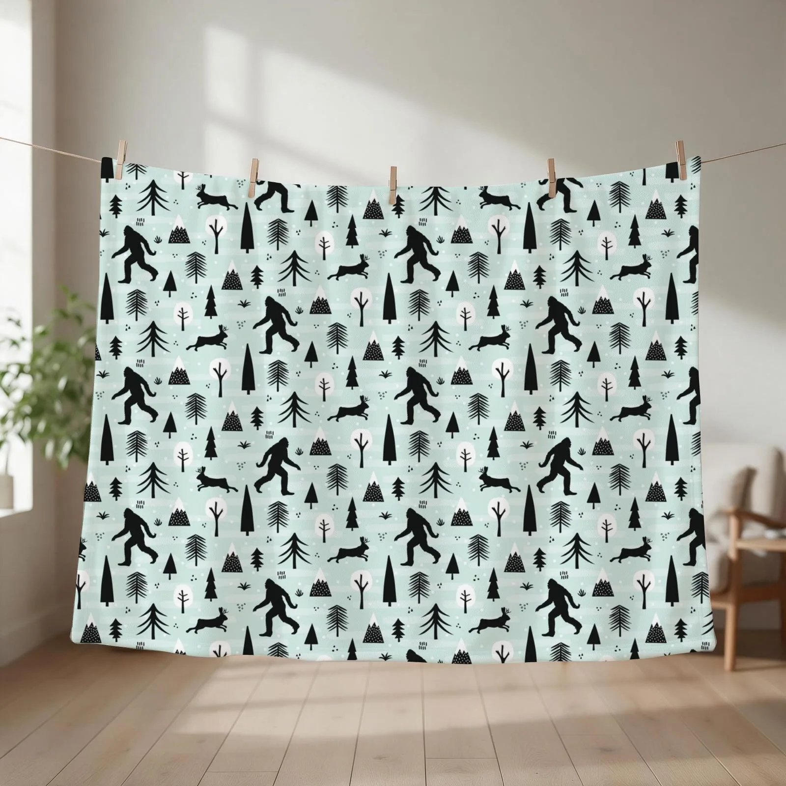 Bigfoot Jackalope Pattern Throw Blanket couch cozy soft plush fuzzy picnic outdoor blanket