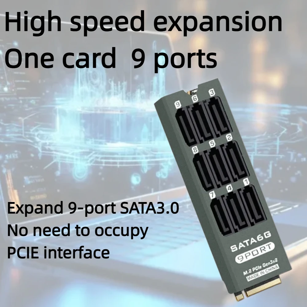 TISHRIC M.2 NVME PCIE To 6/8/9 Ports SATA Expansion Card 6Gbps Gen3x2 M2 M-Key PCIE3.0 Sata Adapter Riser Card For SATA SSD HDD