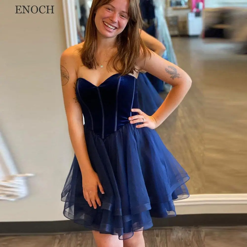 ENOCH Mini Sweetheart Tulle Homecoming Dresses Sleeveless Lace Up Party Dresses Simple Backless Vestidos De Fiesta High Quality