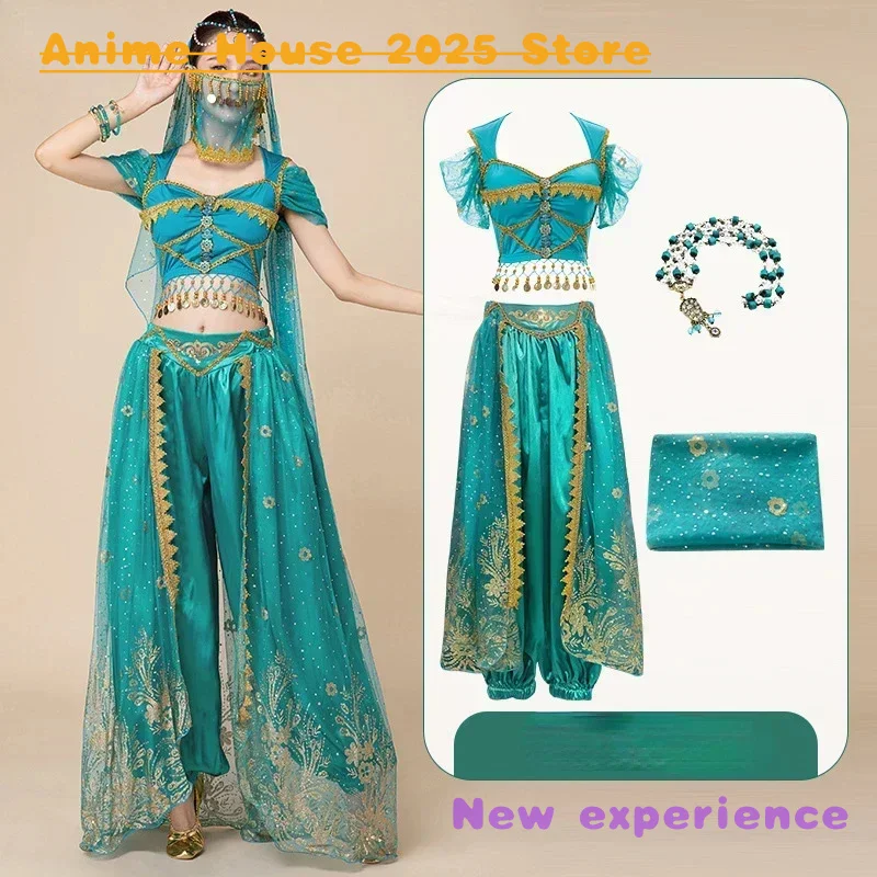 Traje de Anime 2025, traje de actuación de estilo chino Han y Tang para mujer, disfraz de práctica de danza del vientre de princesa Jasmine Aladdin