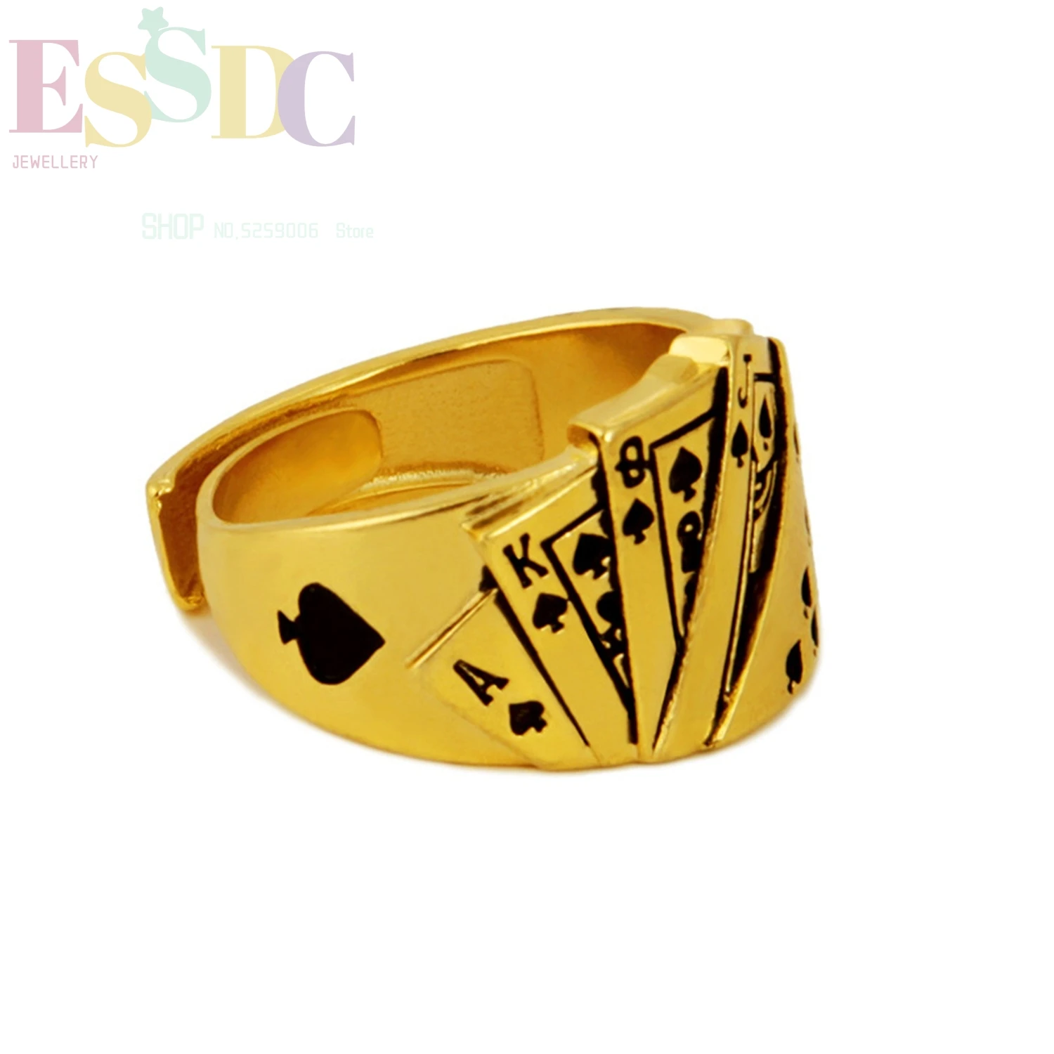 Flush Playing Card Brass Gold-Plated Men's Ring Closed Circle Sand Gold Ring Open Adjustable Fashion Personalized Jewelry Women