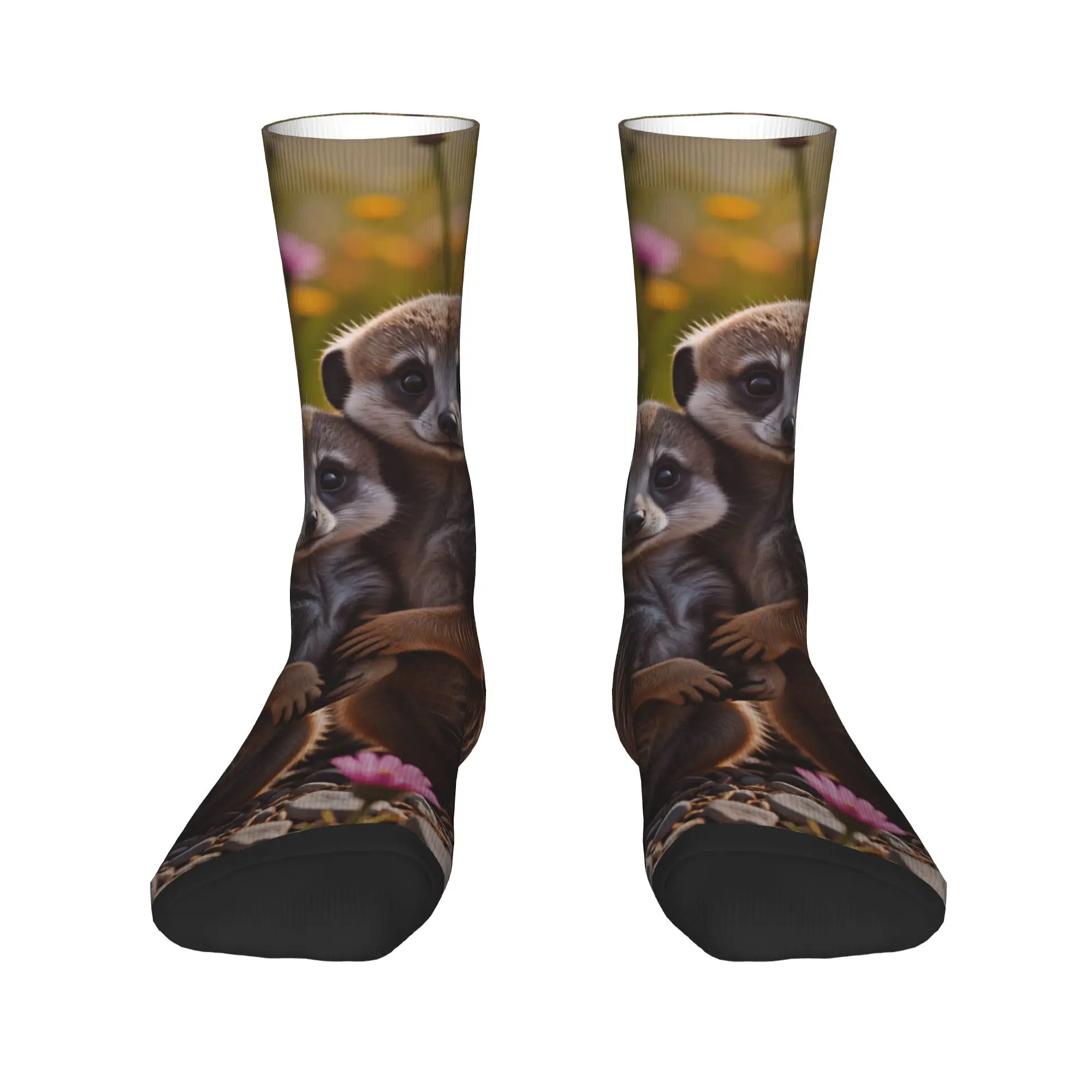 Two Cute Baby Meerkats In Wildflower Field Stockings Adults Men  Socks Warm Soft Gothic Socks Spring Skateboard Anti Sweat Socks