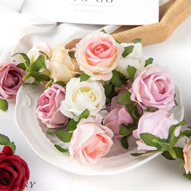 

5/10pcs Artificial flower Silk Rose Diy gift candy box brooch Home Decor Christmas Festival Party Garden Wedding bridal bouquet