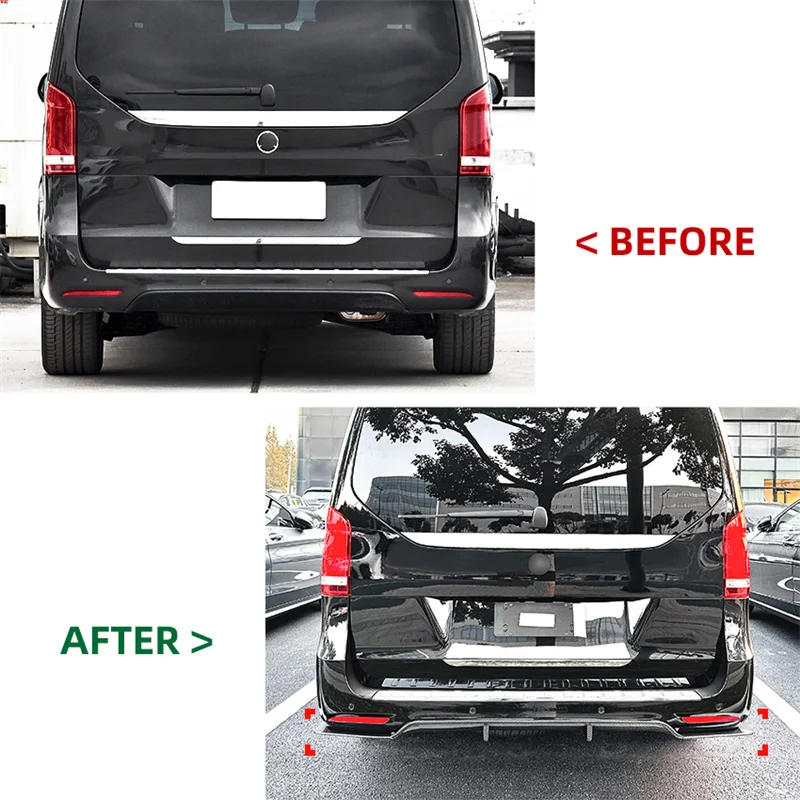 Glossy REAR Canard DIFFUSER REAR SIDE Under SPLITTERS SPOILERS Guard Cover 2018 - 2023 For Mercedes Benz V Class W447 AMG Line