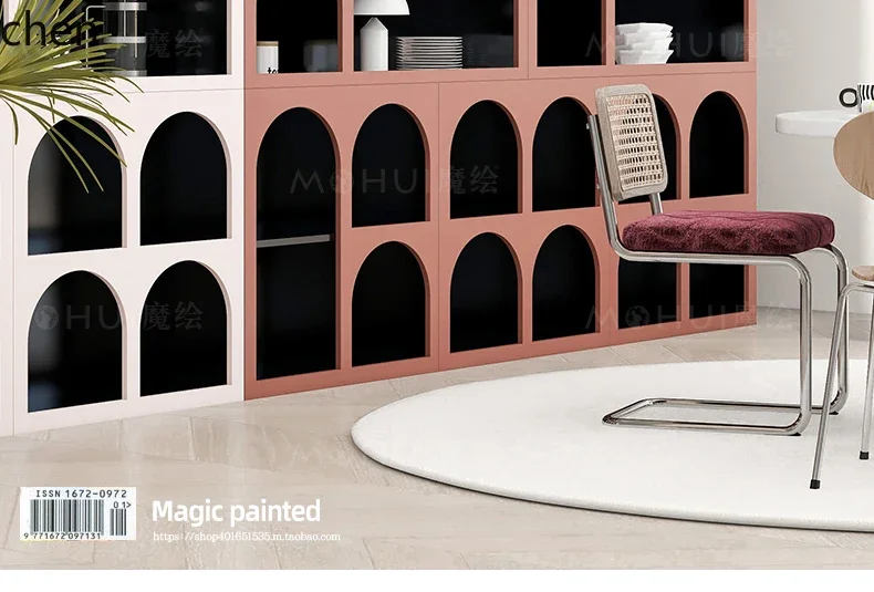 ZWS. Contrast Color Side Locker Guest Dining Room Showcase Dopamine Decorative Arched Bookcase