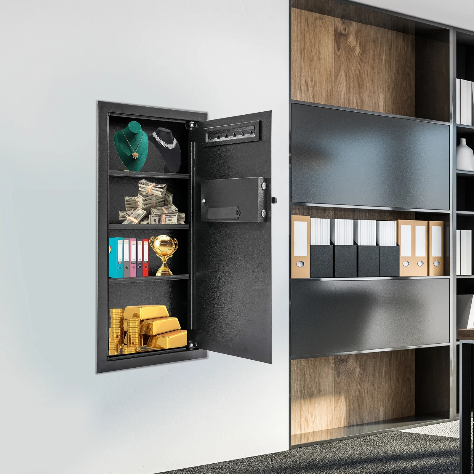 

Современный настенный стальной сейф с ключами, скрытая стена, 37x10x80 см, модель черного цвета