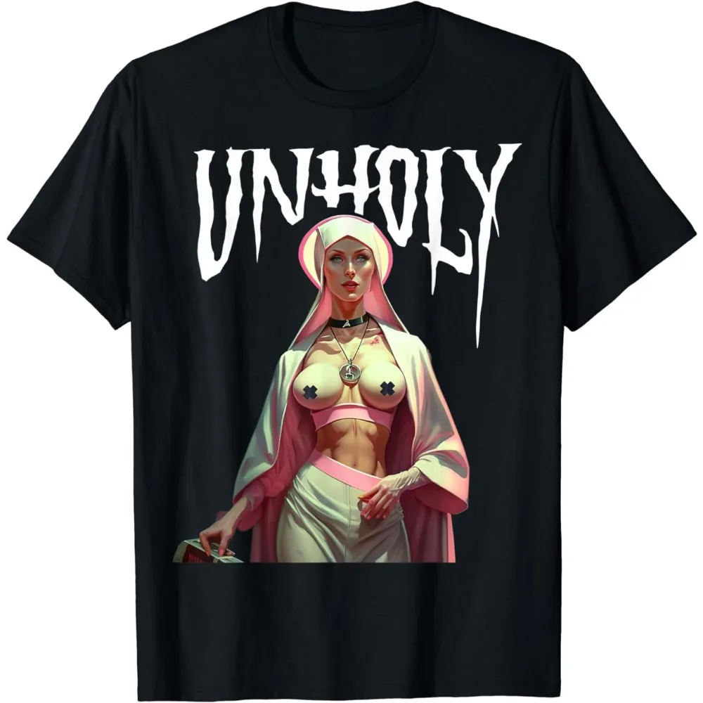 

Модные забавные ужасы Unh0ly монахиня, розовая монахиня, футболка с рисунком, дышащие топы для мужчин и женщин, готический юмор, уличная одежда, модная повседневная одежда