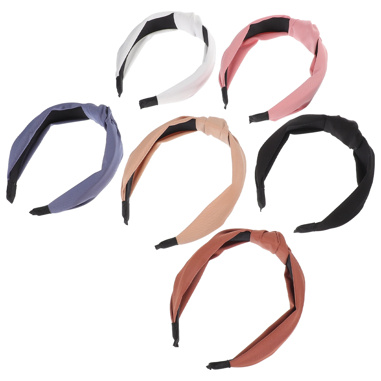 

6 Pcs Women Girls Knotted Wide Hairband Black White Beige Pink Denim Blue Comfortable Headband For Women Styling
