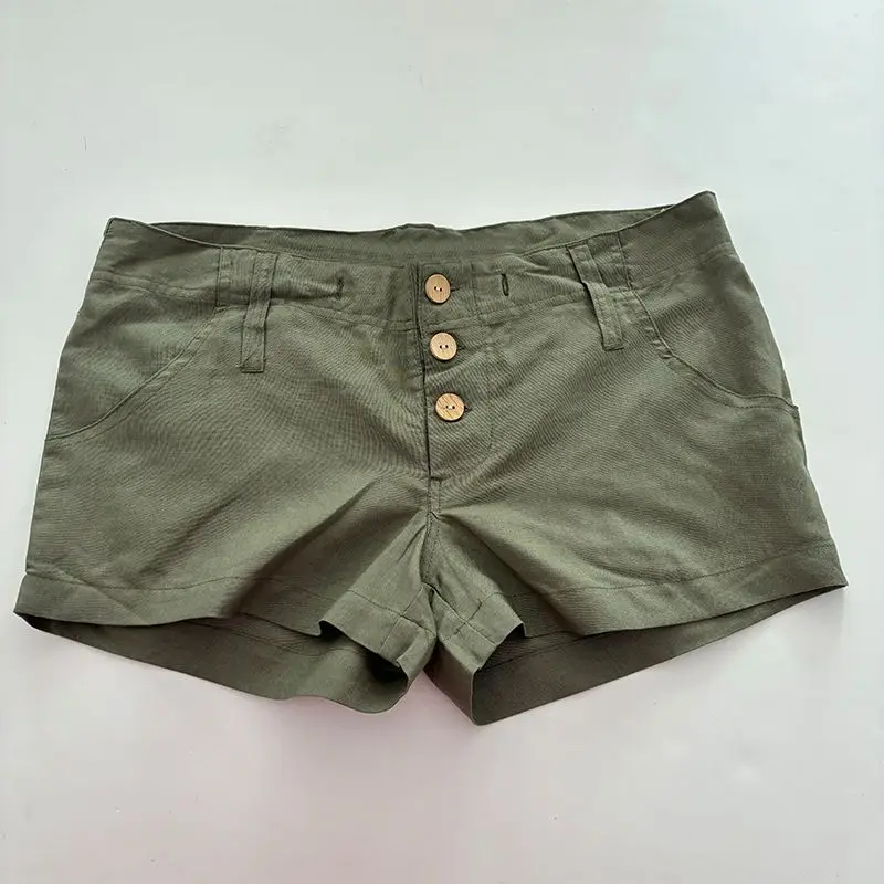 Summer New High-waisted and Thin Single-breasted Design Middle-aged Military Green Slim-fitting Commuter Meat-covering Pants