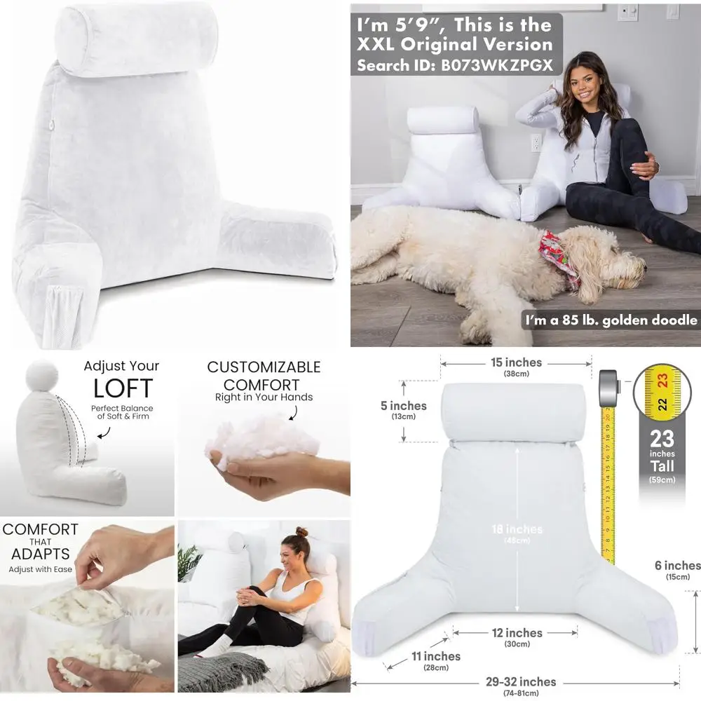 

Подушка для чтения из пены с эффектом памяти с регулируемым лофтом и подлокотниками для детей, подростков и миниатюрных взрослых — удобная спинка для среднего размера Wh