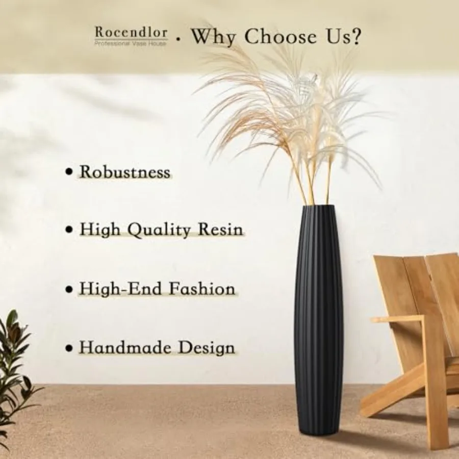 Floor Vases Tall Floor Vase 23.6 inch 60CM 1.96FT for living room decor resin black sturdy and elegant