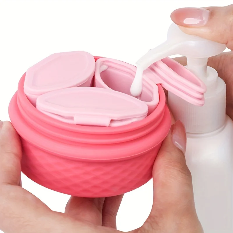 3-in-1 Reise-Silikonbehälter für Toilettenartikel, Shampoo, Lotion, nachfüllbare leere Dosen mit Löffel
