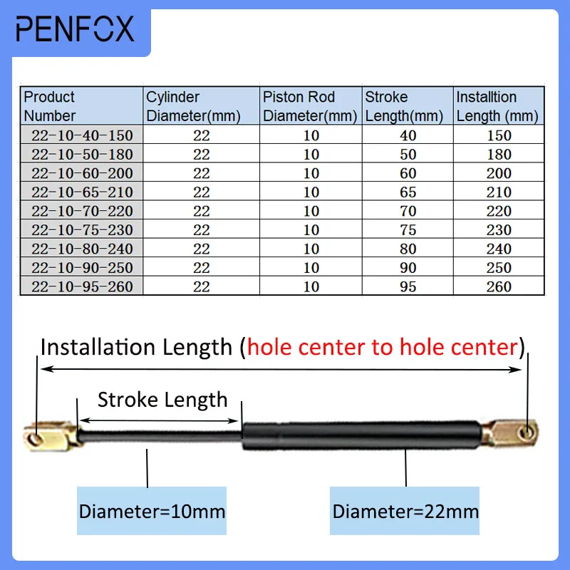 1 PC 150mm-260mm 100kgs/1000N Universal Strut Bars Gas Spring Shock Absorber Hydraulic Lift Support Strut Bar RV Bed Car Machine