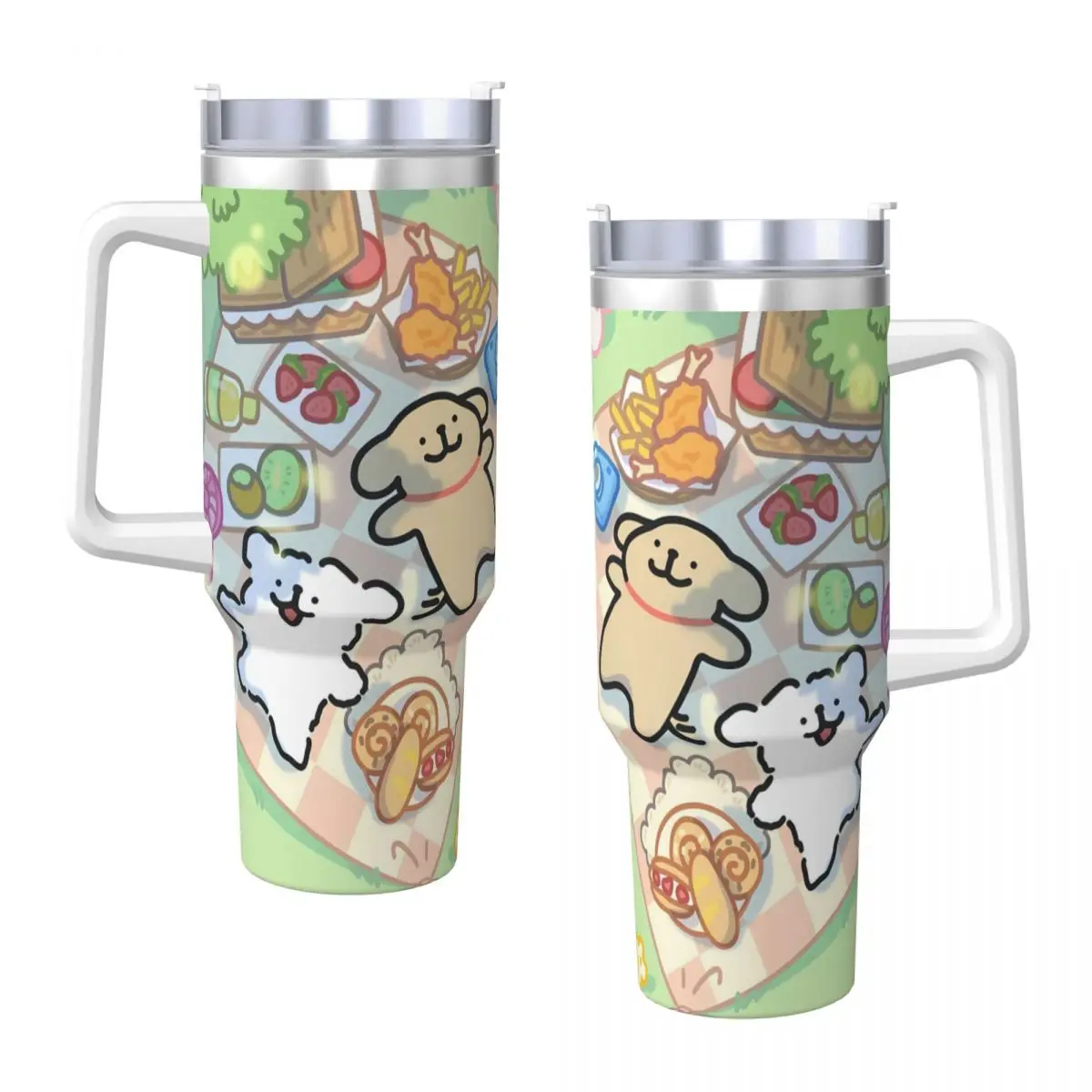 Stainless Steel Tumbler Line Puppy Maltese Picnic Mugs Cup With Straws Beach Cold Drink Water Bottle Leakproof 40oz Coffee Mug