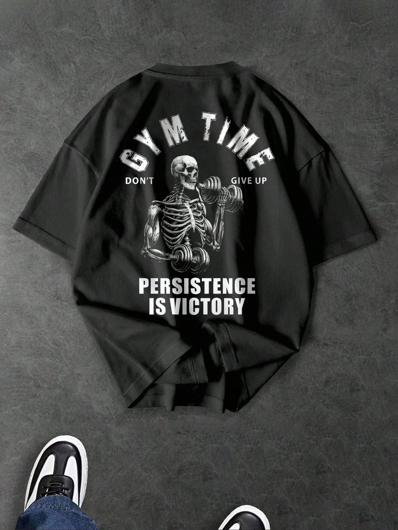 Herren-Sport-T-Shirt mit Rundhalsausschnitt und Kurzarm, Totenkopf- und Buchstaben-Print, locker sitzendes, lässiges Streetwear-Shirt, Grafik-T-Shirts