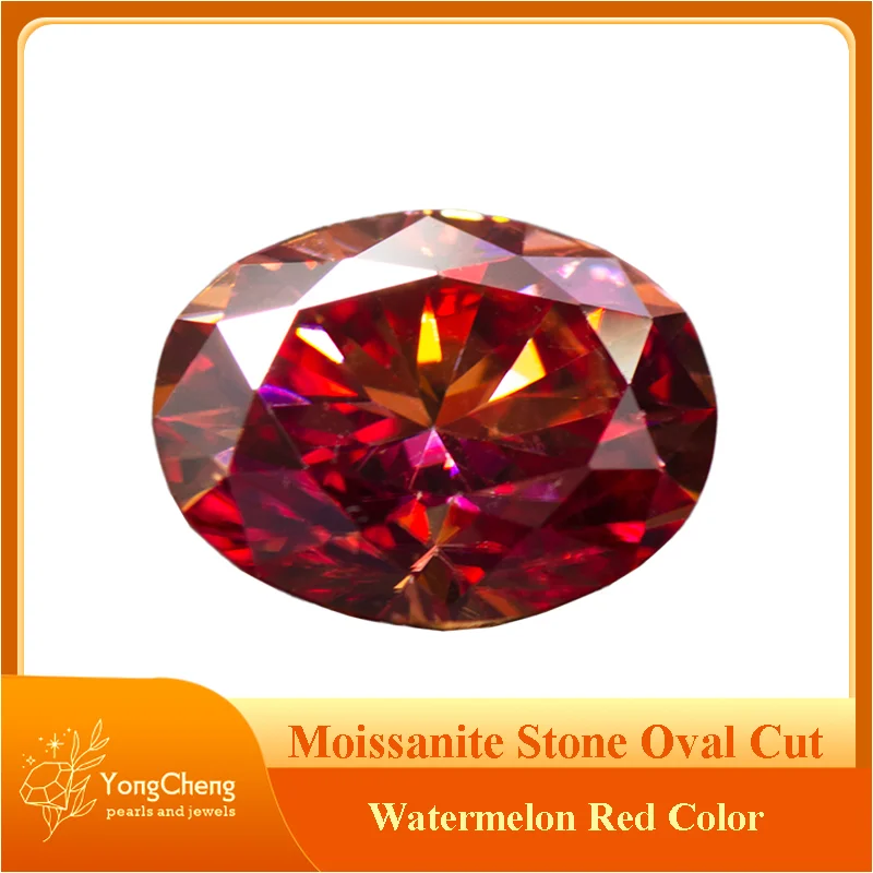 

Moissanite Stone Oval Cut Watermelon Red Color Lab Created Gemstone Diamond Jewelry Making Materials with GRA Certificate