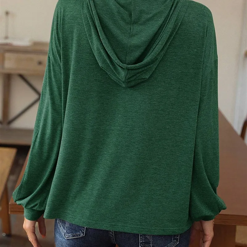 Herbst Winter Damen Casual Hoodie Long Sve T-Shirt Loose Fit Straight Saum Basic Color Top für Damen