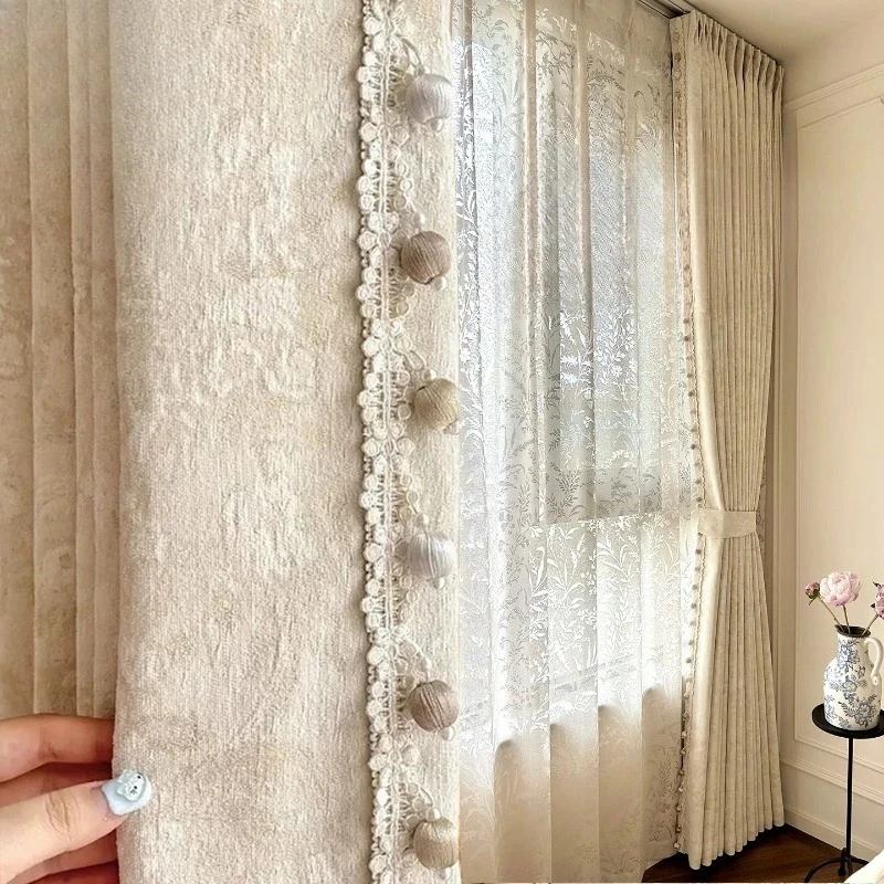 Fashion French Light Luxury Cream Snow Neil Jacquard Sunshade Curtains Custom High Window Drapes for Living Room Bedroom Elegant