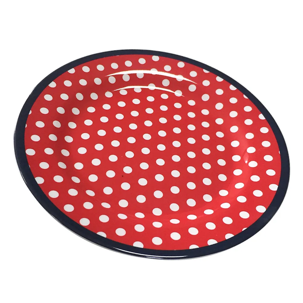 1Pcs 9 Inch Imitation Porcelain Plate Heavy Duty Multifunctional Dish Fruit Candy Plate Kitchen Helper for Housewarming Gift Red