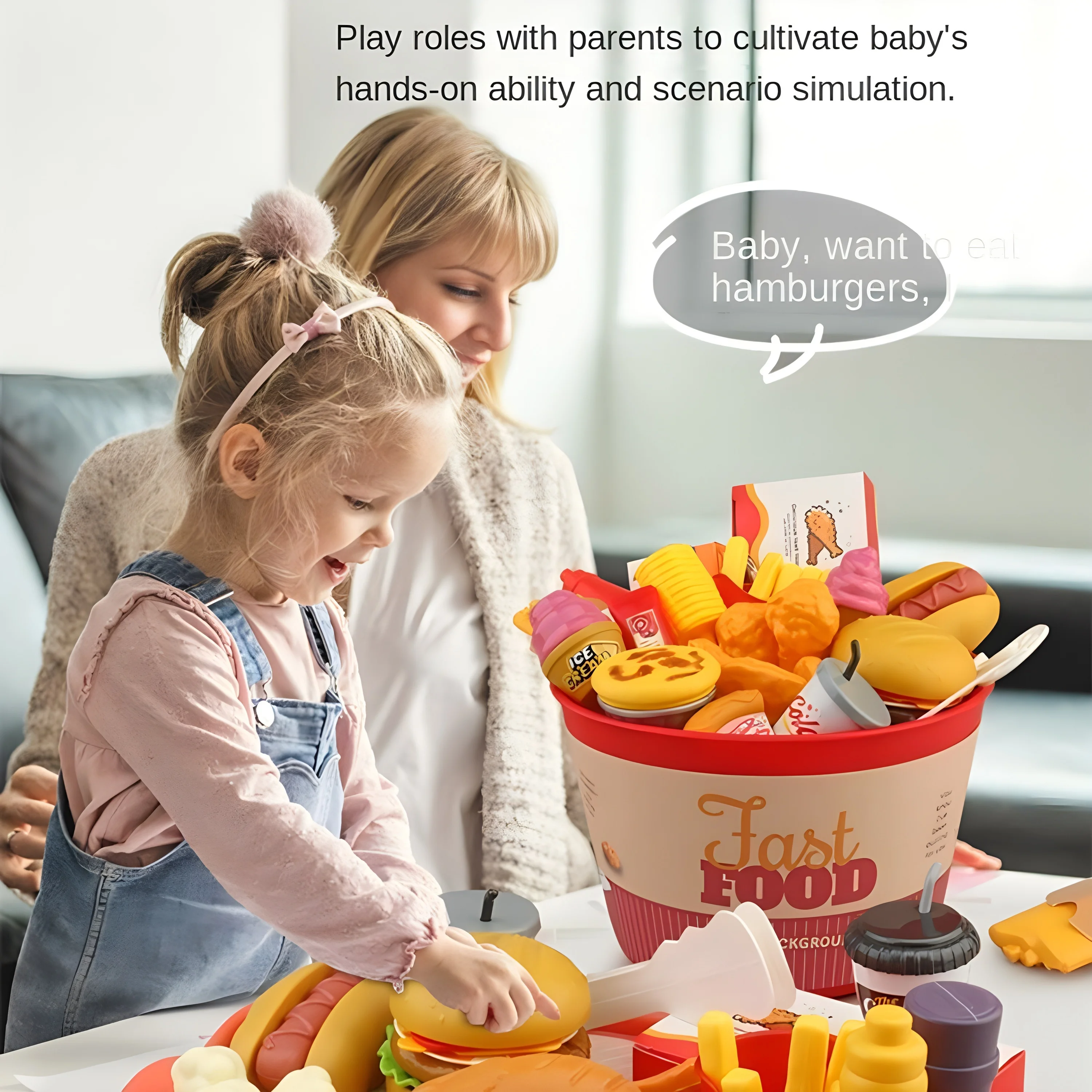 子供のための高速なキッチンクッキングセット,インタラクティブなハンバーガーとフライドチキンのおもちゃ,完璧な休暇の贈り物