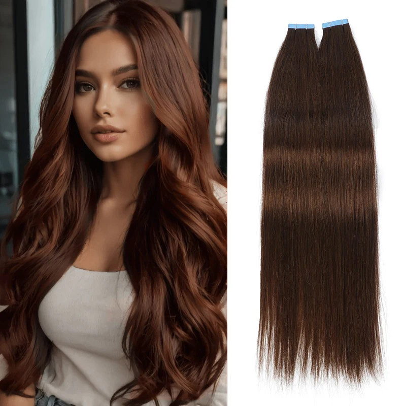 Extensions de cheveux naturels à bandes adhésives invisibles, extensions de cheveux à bandes adhésives en PU, 16-20 pouces, 30g/paquet