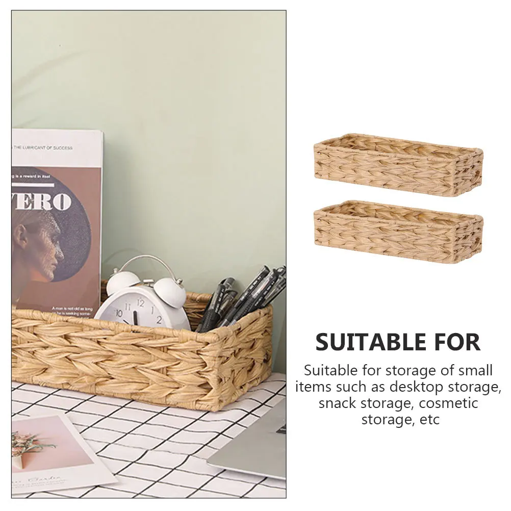 

2Pcs Storage Basket Set Woven Handwoven Organizer Bin for Bathroom Kitchen Desktop Sundries Storage