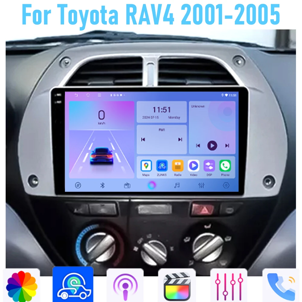 

9'' For Toyota RAV4 2001-2005 Car Radio Head Unit GPS Multimedia Carplay Android 15 Wireless Navigation Intelligent System WIFI