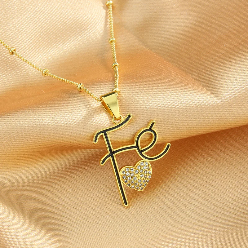 MHS.SUN Fashion Gold Plated Heart FE Faith Dropping Oil Pendant Letter Necklace For Women Men Religion Chain Choker Jewelry