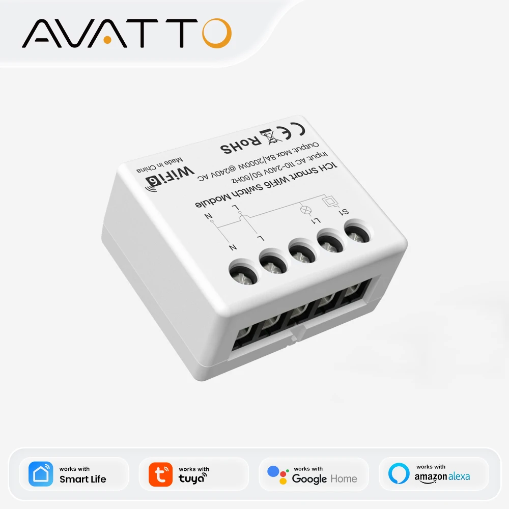 AVATTO Tuya WiFi 6 Mini Smart Light Switch Module,Smart Home Switch DIY Breaker APP Remote Control Works With Alexa,Google Home